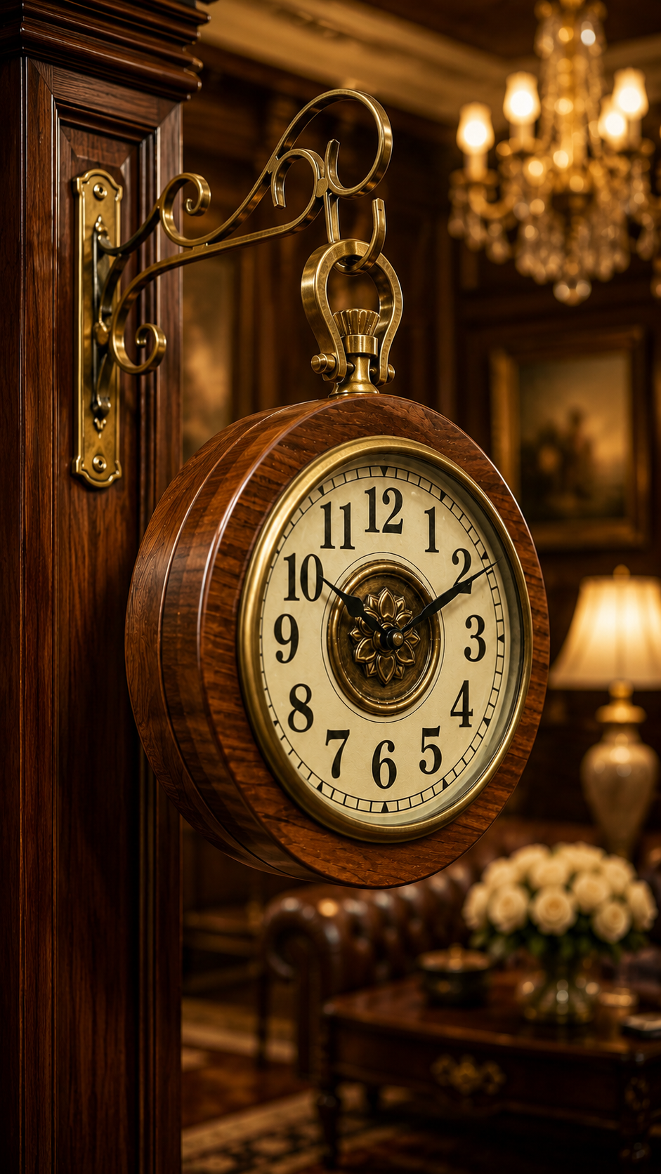Heritage Hanging Bracket Wall Clock – Antique Brass & Wood