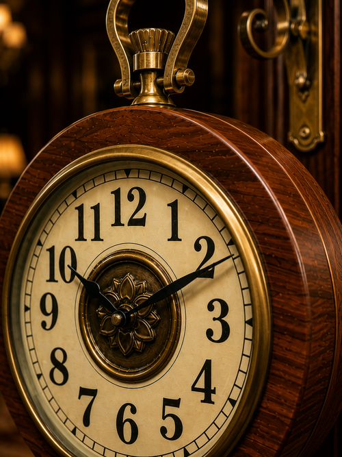 Heritage Hanging Bracket Wall Clock – Antique Brass & Wood