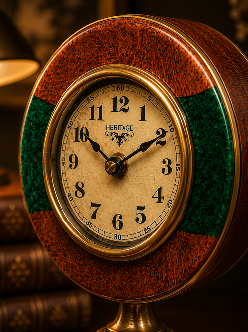 Heritage Pedestal Table Clock – Forest Green & Wood Vintage Décor
