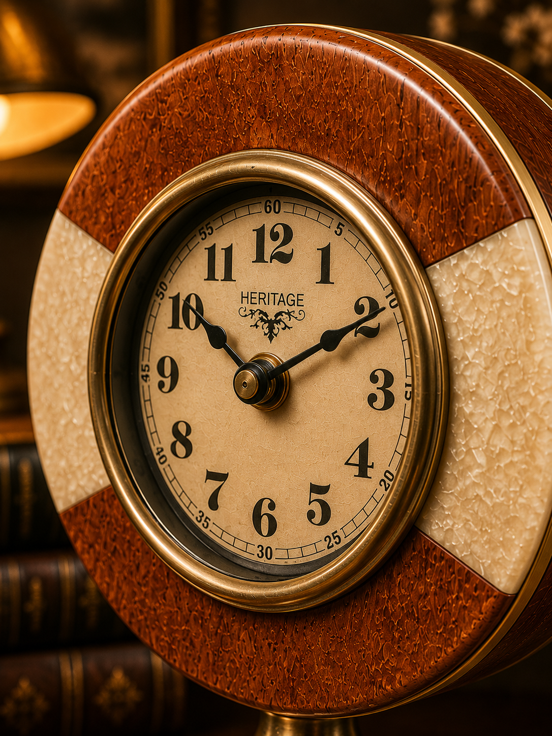 Heritage Pedestal Table Clock – Ivory & Wood Vintage Décor