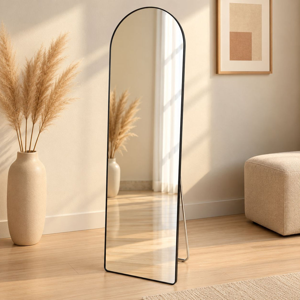 Arched Metal Floor Mirror with Stand (Black Frame) - 904 |  152CMx42CM