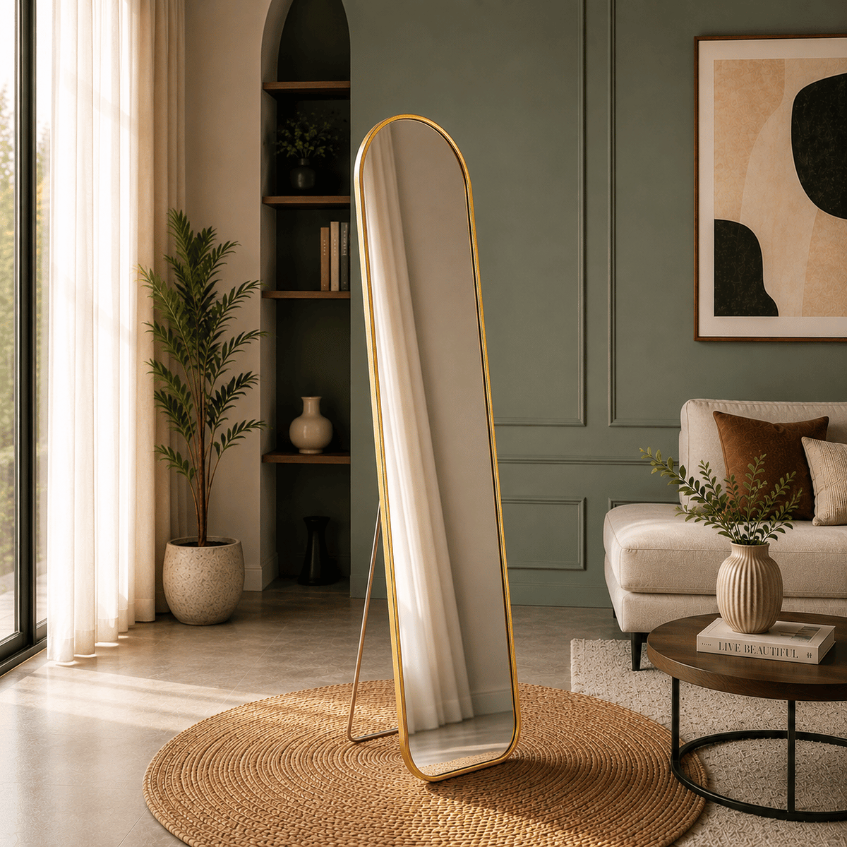 Modern full-length standing mirror for bedroom and home decor
