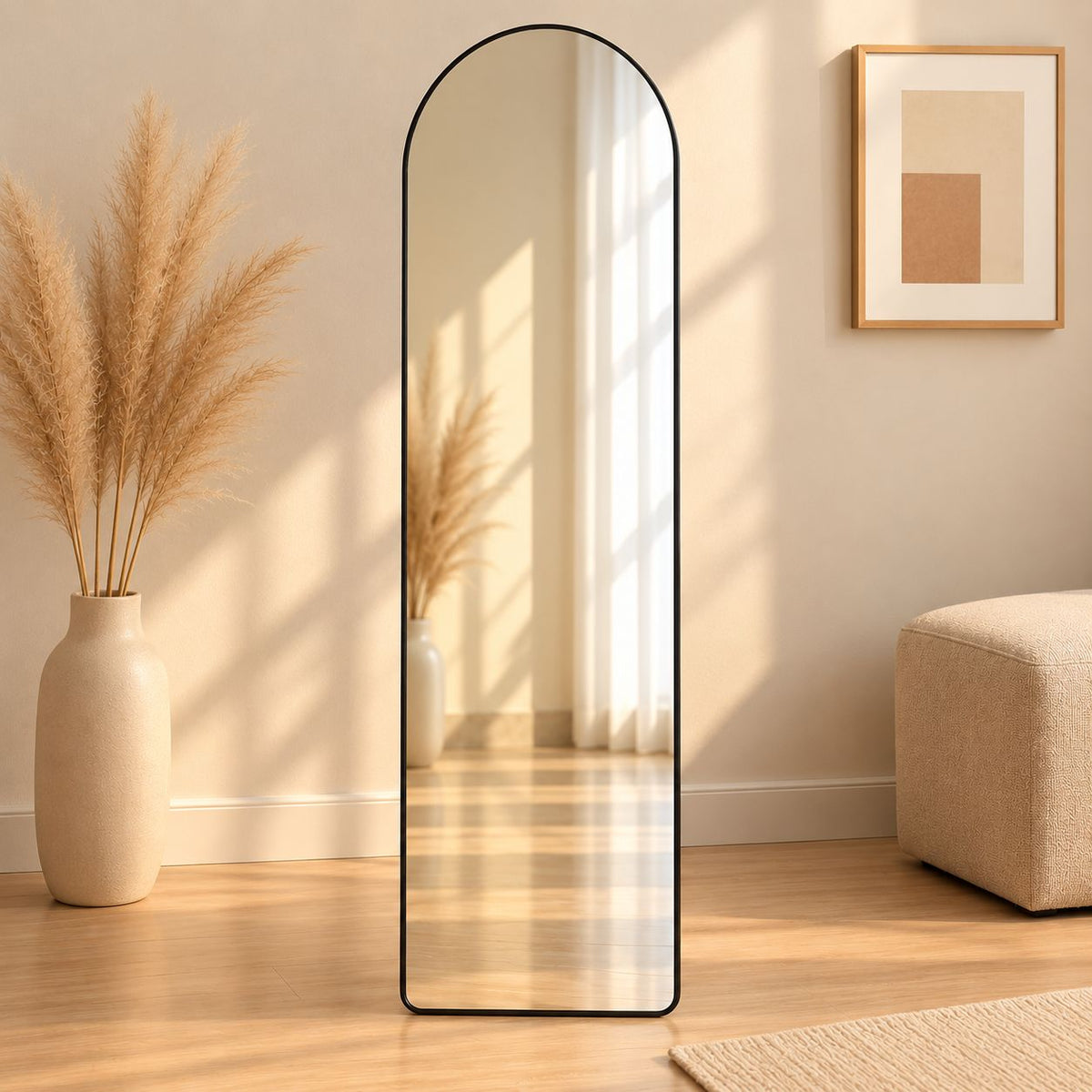 Arched Metal Floor Mirror with Stand (Black Frame) - 904 |  152CMx42CM